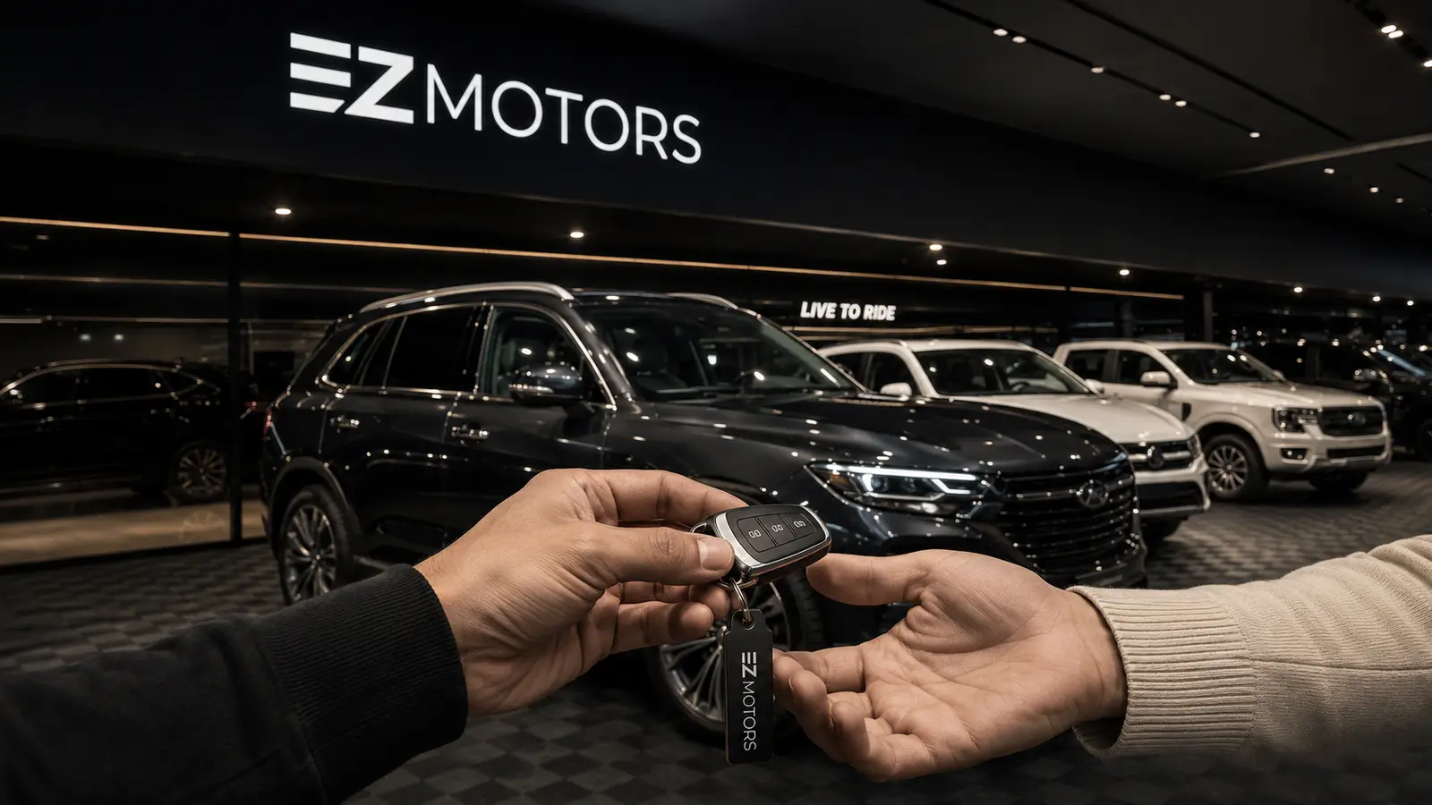 Un cliente recibe las llaves de su vehículo en EZ Motors
